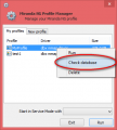Starting database check from Profile Manager